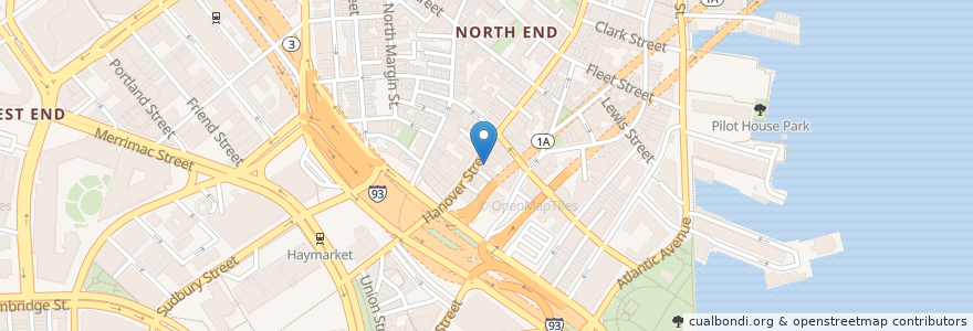 Mapa de ubicacion de Bricco en Stati Uniti D'America, Massachusetts, Suffolk County, Boston.