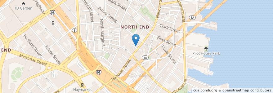 Mapa de ubicacion de Caffé Vittoria en United States, Massachusetts, Suffolk County, Boston.