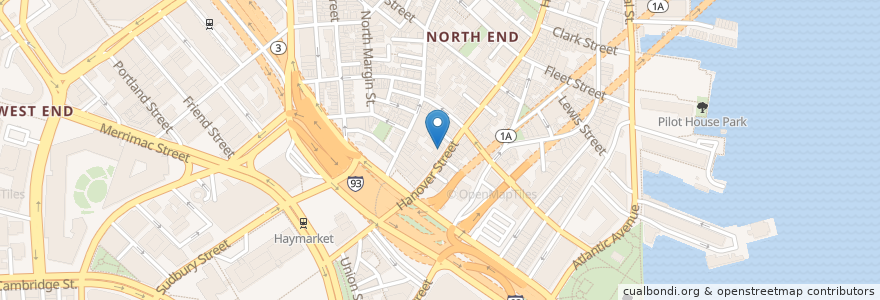Mapa de ubicacion de Spagnulos en United States, Massachusetts, Suffolk County, Boston.