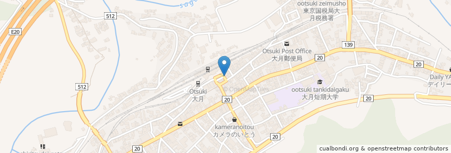 Mapa de ubicacion de 古民家麺処かつら en ژاپن, 山梨県, 大月市.