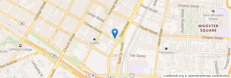 Mapa de ubicacion de Cafe Nine en 미국, 코네티컷, New Haven County, New Haven.