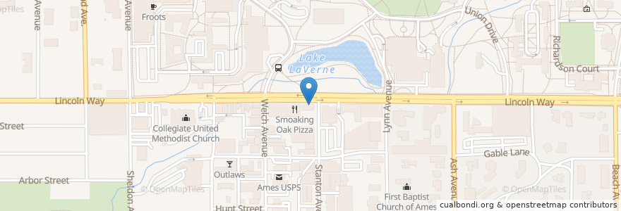 Mapa de ubicacion de Jeff's Pizza Shop en 美利坚合众国/美利堅合眾國, 艾奥瓦州, Story County, Ames.