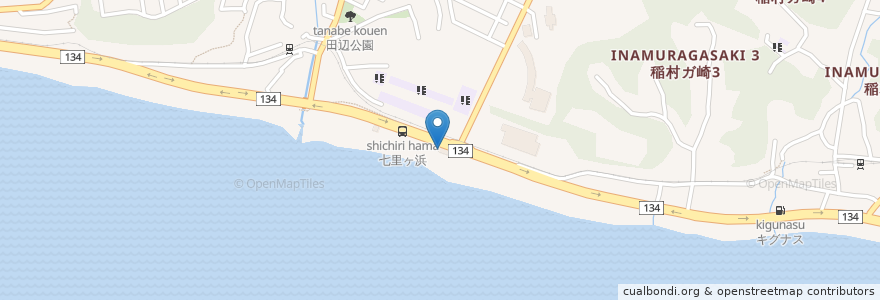 Mapa de ubicacion de 七里ケ浜駐車場有料トイレ en Japan, Präfektur Kanagawa, 鎌倉市.