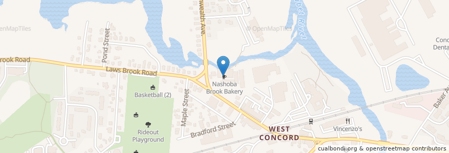Mapa de ubicacion de Nashoba Brook Bakery en アメリカ合衆国, マサチューセッツ州, Middlesex County, Concord.