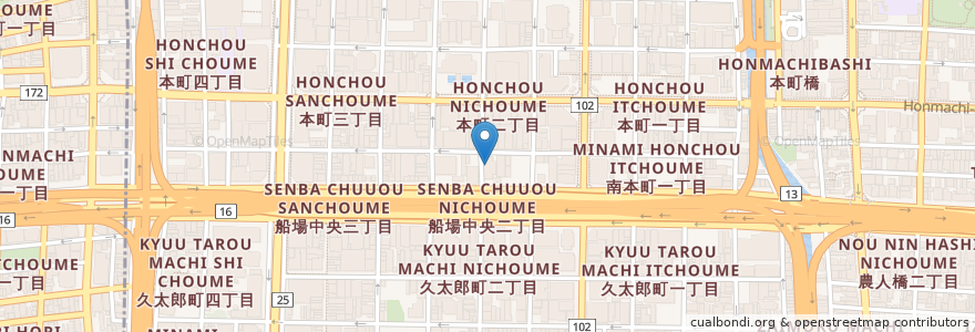 Mapa de ubicacion de 餃子の王将 en اليابان, أوساكا, أوساكا, 中央区.