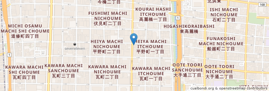 Mapa de ubicacion de うどん王 en Japan, 大阪府, Osaka, 中央区.