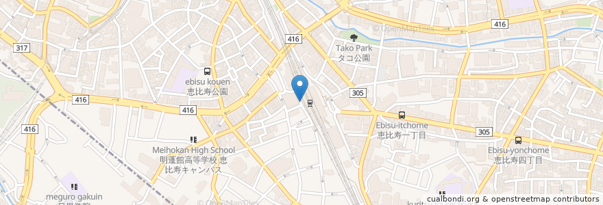 Mapa de ubicacion de 恵比寿駅西口第二 自転車駐車場 en Japon, Tokyo, 渋谷区.