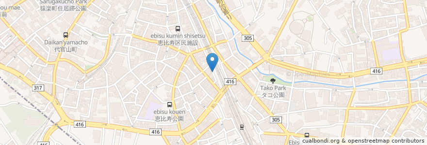 Mapa de ubicacion de 恵比寿駅西口 第一自転車駐車場 en Japon, Tokyo, 渋谷区.