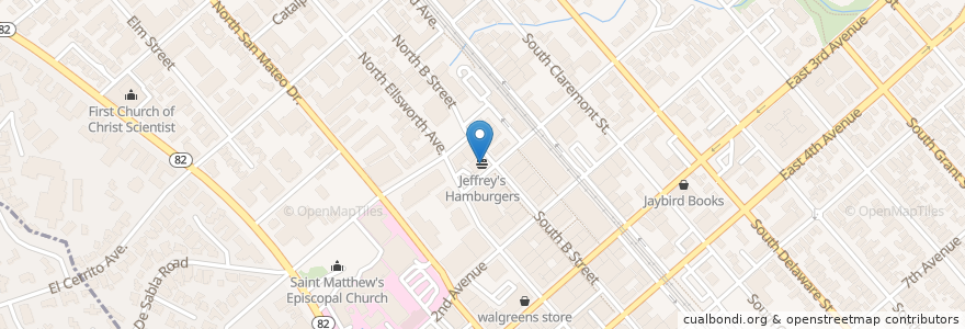 Mapa de ubicacion de Jeffrey's Hamburgers en United States, California, San Mateo County, San Mateo.