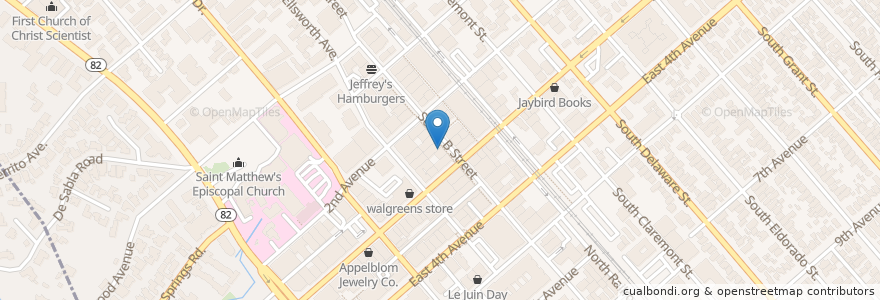 Mapa de ubicacion de Happy cafe en Vereinigte Staaten Von Amerika, Kalifornien, San Mateo County, San Mateo.