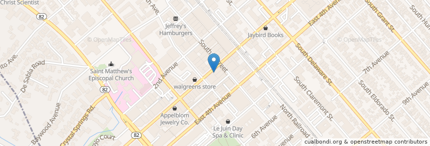 Mapa de ubicacion de 3 Bees Coffee House en Vereinigte Staaten Von Amerika, Kalifornien, San Mateo County, San Mateo.