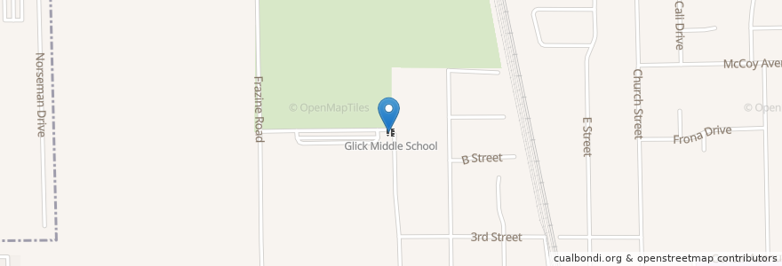 Mapa de ubicacion de Glick Middle School en Amerika Birleşik Devletleri, Kaliforniya, Stanislaus County.