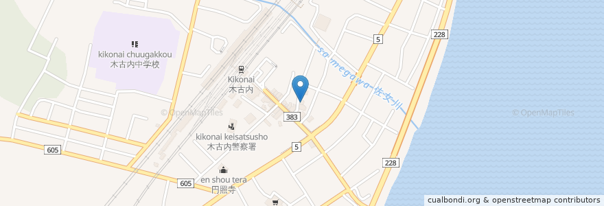Mapa de ubicacion de おかめ en 日本, 北海道, 渡岛综合振兴局, 上矶郡, 木古内町.