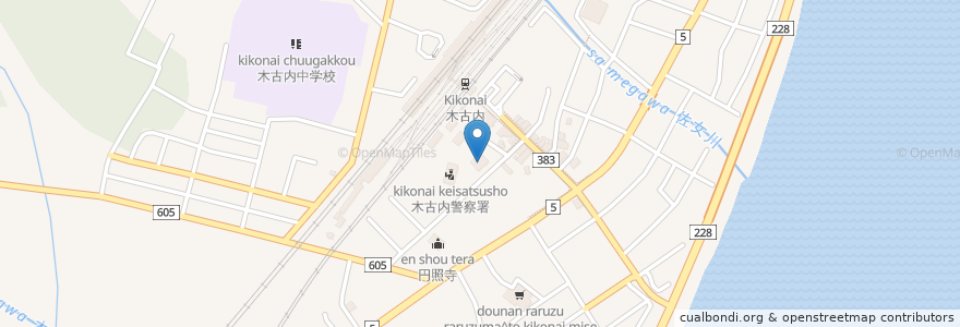 Mapa de ubicacion de ツルハドラッグ en Japan, 北海道, 渡島総合振興局, 上磯郡, 木古内町.