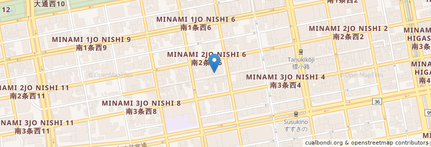 Mapa de ubicacion de 喜来登 en Japan, 北海道, 石狩振興局, Sapporo, 中央区.