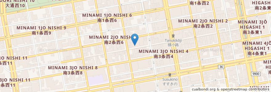 Mapa de ubicacion de 仲町ガバチョ en Japón, Prefectura De Hokkaidō, 石狩振興局, Sapporo, 中央区.