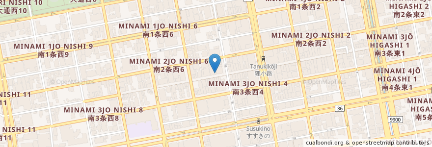 Mapa de ubicacion de 土鍋ハンバーグ北斗星 en Japan, Hokkaido Prefecture, Ishikari Subprefecture, Sapporo, Chuo.