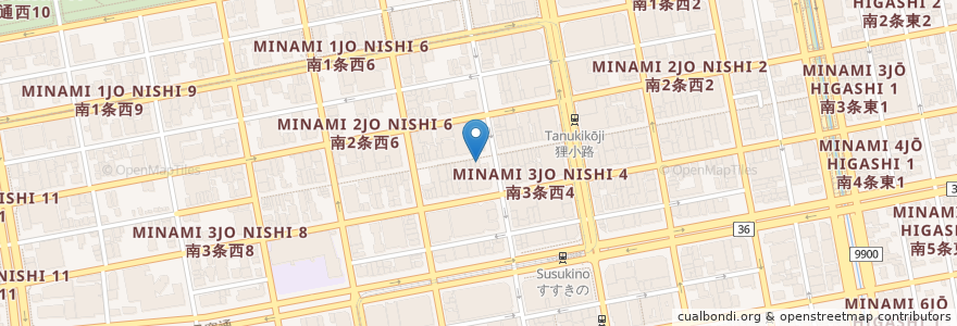 Mapa de ubicacion de 餃子の王将 en Япония, Хоккайдо, Округ Исикари, Саппоро, Тюо.