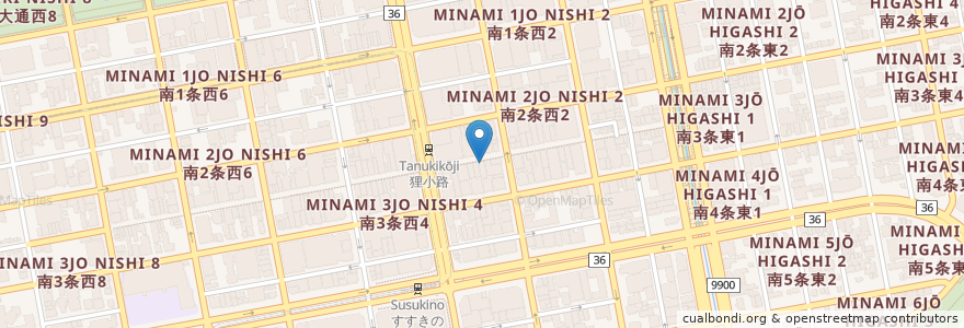 Mapa de ubicacion de ぽんぽこ亭 en 日本, 北海道, 石狩振興局, 札幌市, 中央区.