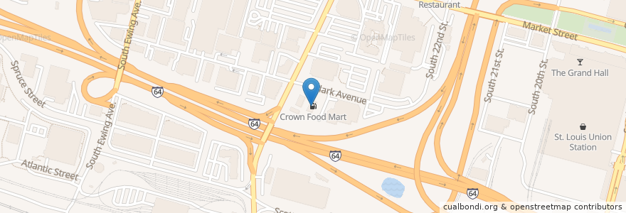 Mapa de ubicacion de Crown Food Mart en Vereinigte Staaten Von Amerika, Missouri, City Of Saint Louis, St. Louis.