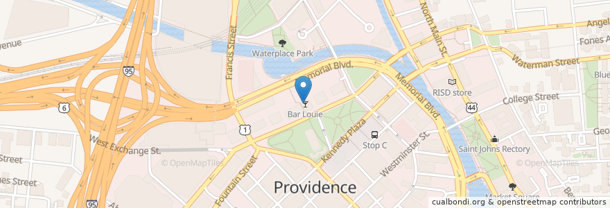 Mapa de ubicacion de Bar Louie en Estados Unidos De América, Rhode Island, Providence County, Providence.