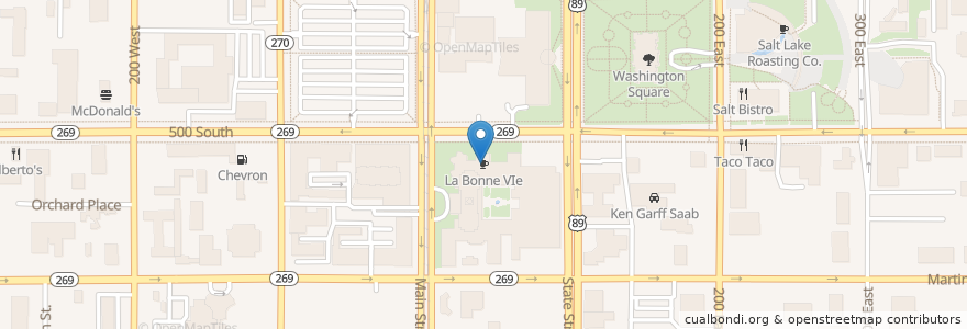 Mapa de ubicacion de La Bonne VIe en Estados Unidos De América, Utah, Salt Lake County, Salt Lake City.