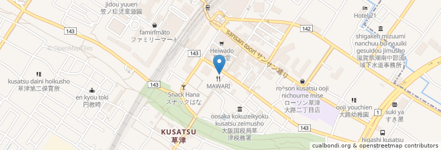 Mapa de ubicacion de 餃子の王将 en ژاپن, 滋賀県, 草津市.