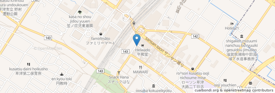 Mapa de ubicacion de 坐 和民 en Japan, Shiga Prefecture, Kusatsu.