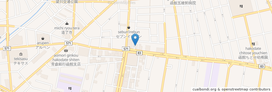 Mapa de ubicacion de 미스터도넛 하코다테고료카쿠점 en 일본, 홋카이도, 渡島総合振興局, 函館市.