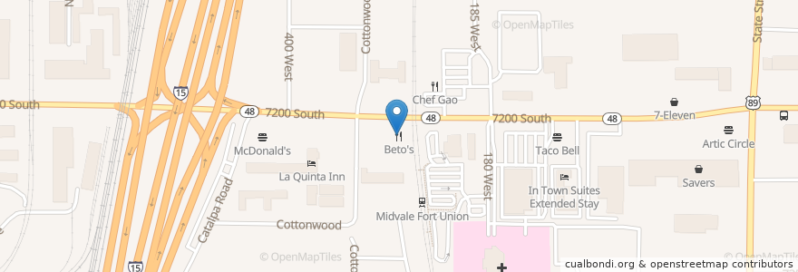 Mapa de ubicacion de Beto's en アメリカ合衆国, ユタ州, Salt Lake County, Midvale.
