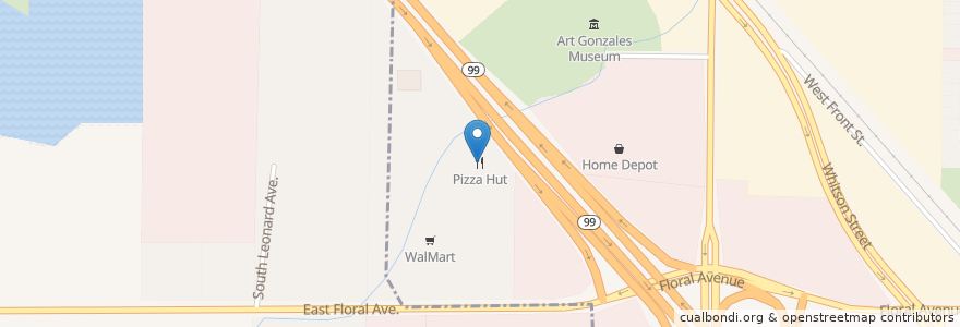 Mapa de ubicacion de Pizza Hut en Estados Unidos Da América, Califórnia, Fresno County, Selma.