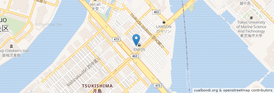 Mapa de ubicacion de エネオス DR.Drive 月島SS en Giappone, Tokyo, 江東区, 中央区.