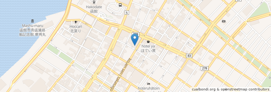 Mapa de ubicacion de 럭키 삐에로 하코다테 에키마에점 en 일본, 홋카이도, 渡島総合振興局, 函館市.