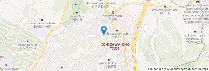 Mapa de ubicacion de 上町稲荷 en 日本, 神奈川県, 横浜市, 旭区.