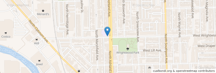 Mapa de ubicacion de Ashland Ave & Wrightwood Ave en United States, Illinois, Chicago.