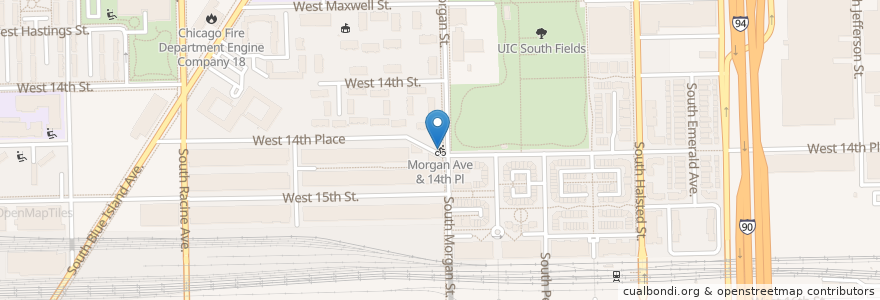 Mapa de ubicacion de Morgan Ave & 14th Pl en United States, Illinois, Chicago.