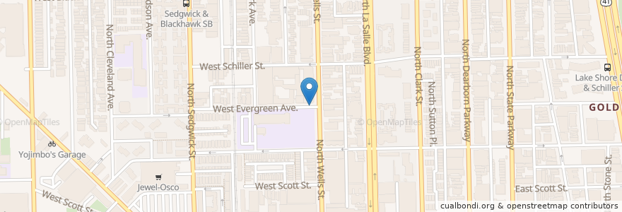 Mapa de ubicacion de Wells St & Evergreen Ave en États-Unis D'Amérique, Illinois, Chicago.