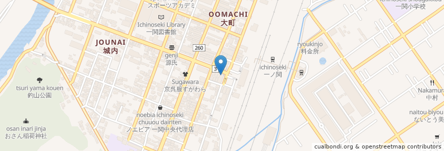 Mapa de ubicacion de 千年の宴　一ノ関西口駅前店 en اليابان, 岩手県, 一関市.