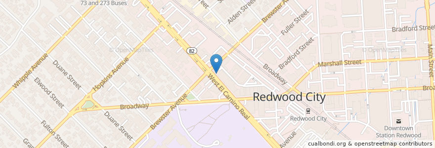 Mapa de ubicacion de Redwood Bistro en 美利坚合众国/美利堅合眾國, 加利福尼亚州/加利福尼亞州, 圣马刁县, Redwood City.