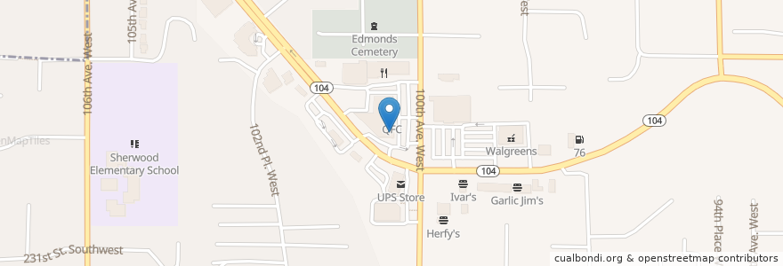 Mapa de ubicacion de Starbucks en 미국, 워싱턴, Snohomish County, Edmonds.
