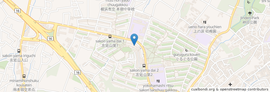 Mapa de ubicacion de 左近山団地集会所 管理事務所 en اليابان, كاناغاوا, 横浜市, 旭区.