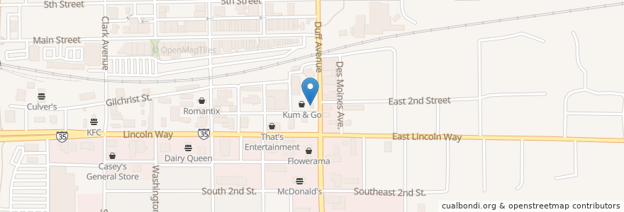 Mapa de ubicacion de Kun & Go en Amerika Birleşik Devletleri, Iowa, Story County, Ames.