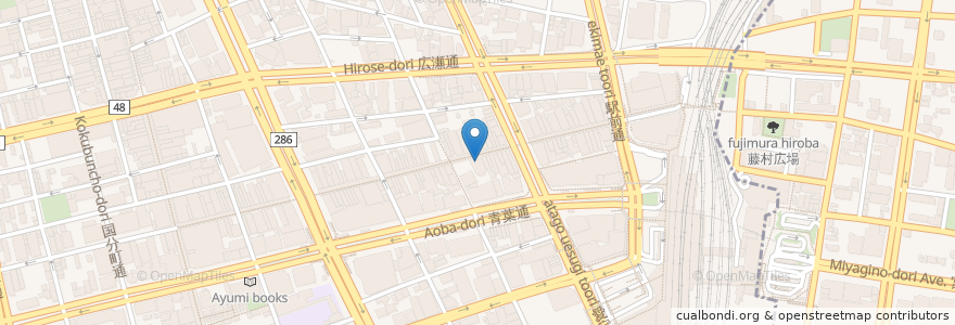 Mapa de ubicacion de 常陽銀行 仙台支店 en Japonya, 宮城県, 仙台市, 青葉区.