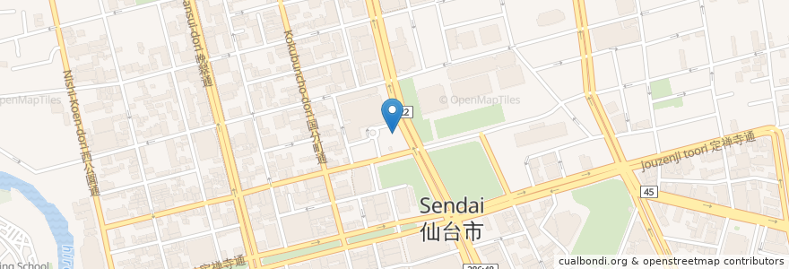 Mapa de ubicacion de 市役所噴水前 en اليابان, 宮城県, 仙台市, 青葉区.