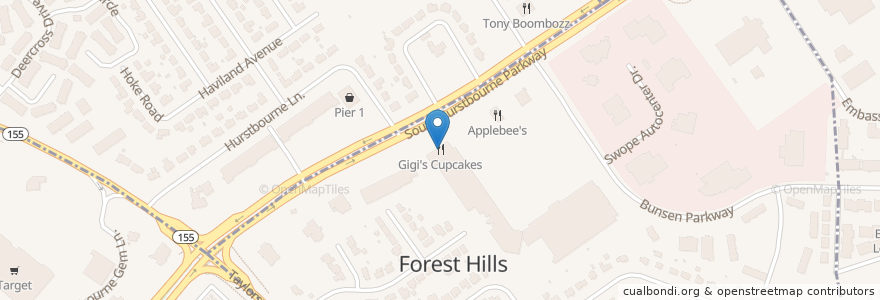 Mapa de ubicacion de Gigi's Cupcakes en 미국, Kenekuke, Jefferson County, Forest Hills, Louisville.