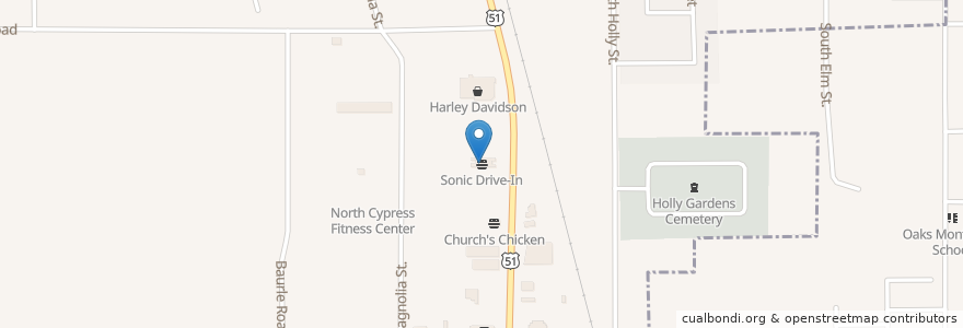 Mapa de ubicacion de Sonic en Amerika Syarikat, Louisiana, Tangipahoa Parish, Hammond.