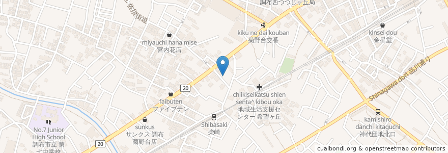 Mapa de ubicacion de 田辺薬局 en Jepun, 東京都, 調布市.