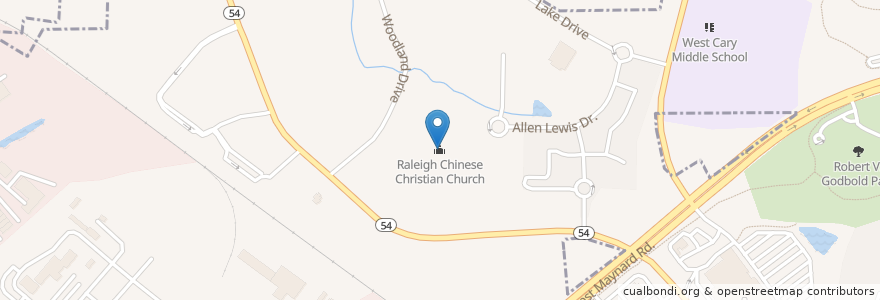 Mapa de ubicacion de Raleigh Chinese Christian Church en Amerika Birleşik Devletleri, Kuzey Karolina, Wake County, Cary.