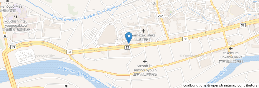 Mapa de ubicacion de 炭火 やきとり ふらり en Japan, Präfektur Kōchi, 高知市.