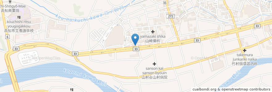 Mapa de ubicacion de お好み焼 ひらのや en Japan, Kochi Prefecture, Kochi.